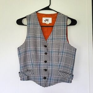JH Collectibles Black, White & Light Blue Plaid Vest Size 8/9